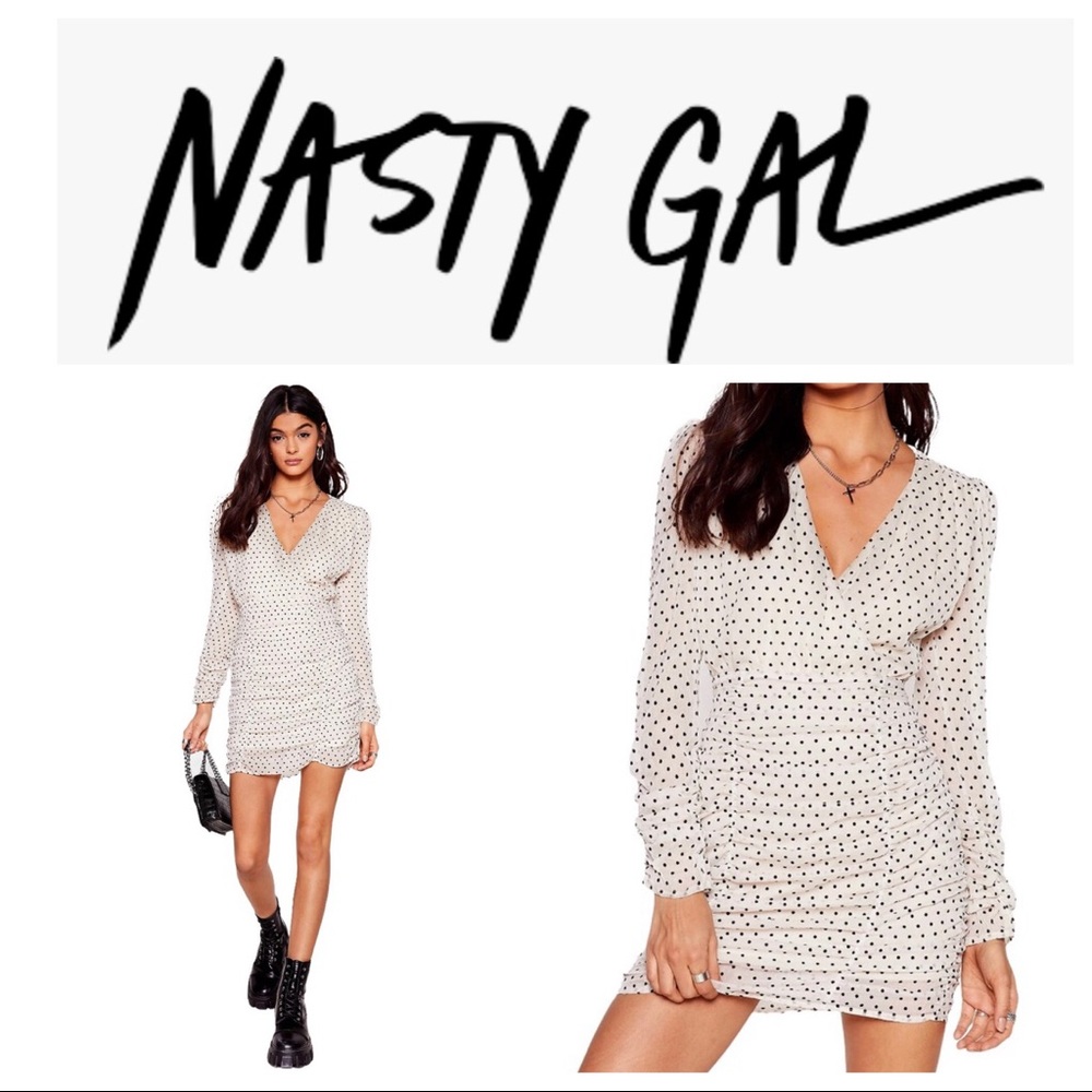 Nasty Gal I Like Mine Spot Ruched Cream Mini Dress